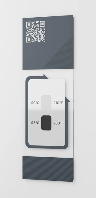 V1 indicator window: the 93 °C indicator has changed and the 99 °C indicator has not